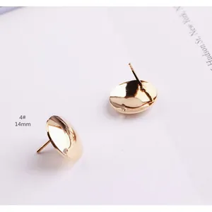 Round golden stud earring components for DIY jewelry making, 14mm size