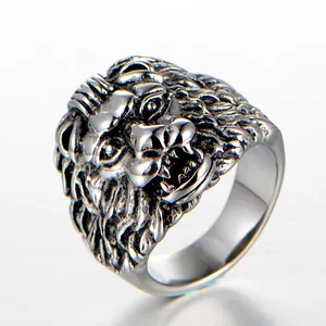 Vintage Edelstahl Löwenkopf Ring Für Herren Punk Gothic Stil Metall Tier Biker Ring Schmuck Zubehör Geschenk Für Ihn