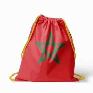 Detailed close-up view of a durable Morocco flag drawstring bag for travel and sport use