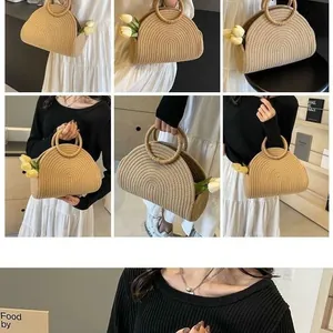Handgemaakte geweven strooien handtas voor dames, perfect voor strandvakanties.