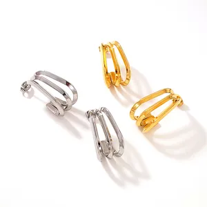 Elegant gold and silver titanium steel geometric triple-loop stud earrings for women