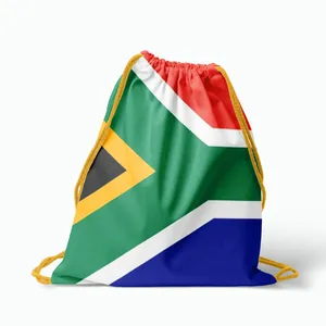 Close-up of drawstring backpack featuring the South African flag design