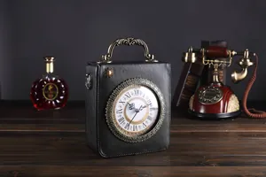 Vintage schwarze Handtasche in Uhrenform mit kreativem antikem Design und Metallgriff