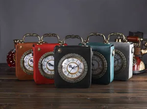Vintage-Handtaschen-Set für Damen mit kreativem Uhrendesign in verschiedenen Farben