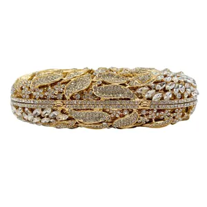 Luxury gold evening clutch bag with sparkling rhinestone leaf pattern for parties