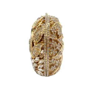 Luxury gold hollow-out evening clutch bag with sparkling rhinestones for parties