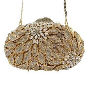 Sparkling gold floral rhinestone clutch bag for evening parties and gala events