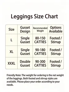 Detailed size chart for women's sheer fleece leggings showing weight and style options