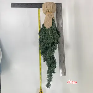 Close-up measurement view of 60cm artificial green Christmas teardrop swag for decor