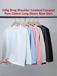 T-shirts à manches longues en pur coton épais 230g, col rond, large choix de couleurs