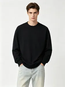 Sweat-shirt noir épais en coton à manches longues et coupe ample pour hommes et femmes