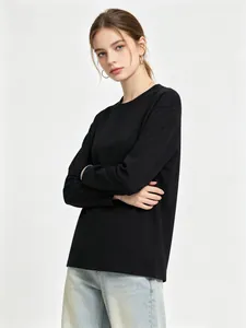 T-shirt à manches longues de qualité supérieure en coton épais coupe ample noir