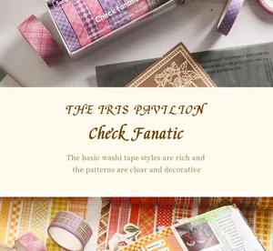 Detailweergave van geruite washi-tapeset voor DIY plakboekdecoratie