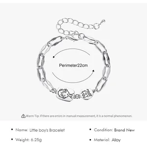 Silver alloy link bracelet with little boy charm and 22cm perimeter for men