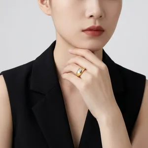 Elegant gold plated S925 silver dome ring with sparkling moissanite on Asian female model
