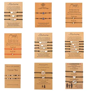 Variety of handmade adjustable woven bracelets featuring themed sentiment kraft cards