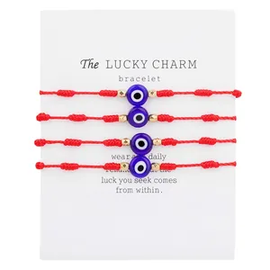 Handmade red string evil eye bracelets set of 4 with protective lucky charm beads