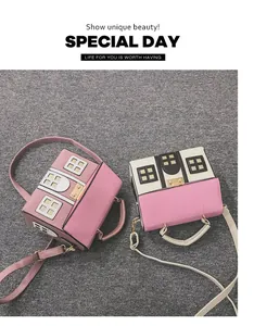 Unique house-shaped crossbody handbags for women in pink and white creative design