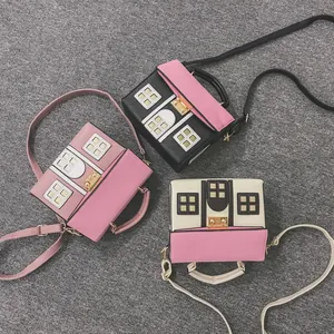 Novelty house-shaped crossbody handbags with cute cartoon cottage design for women