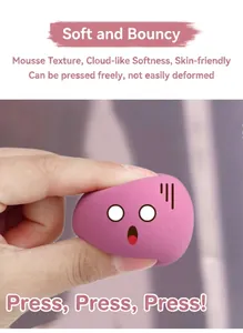 Macro view showing the super soft and elastic texture of the pink makeup sponge.