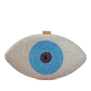Pochette de soirée exquise en forme d'œil maléfique ornée de strass pour mariages et fêtes