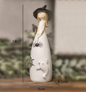 Detailansicht der Halloween-Hexe-Figur mit Maßen: 14 cm Höhe und 5 cm Basisbreite