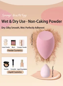 Detail view of large and small pink makeup sponges for powder and liquid application.