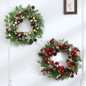 Large 50cm Christmas pine wreath with pinecones and ornaments for festive wall decor
