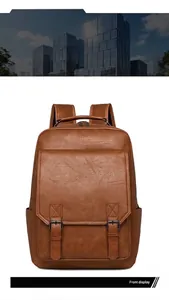 Vorderansicht des braunen PU-Leder-Business-Rucksacks für Herren, Vintage-Laptoptasche