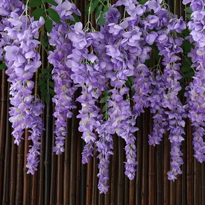 Hanging artificial purple wisteria flowers silk vine for indoor home wedding decoration
