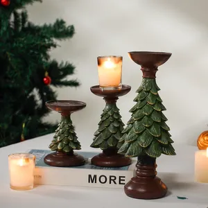 Ensemble de bougeoirs arbre de noël rétro résine artisanat décor de table de fête 3pcs