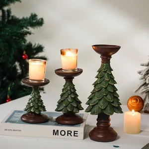 Bougeoir sapin de noel en resine vintage decoration de table de fete ornament lot neuf