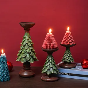 Bougeoir sapin de noel en resine decoration retro de table ambiance festive decoration fete.