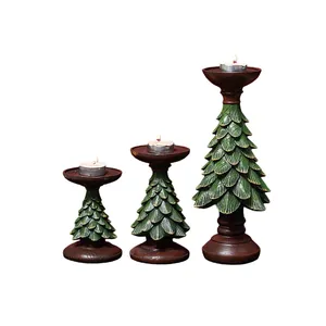Ensemble de bougeoirs arbre de Noel, decor festif en resine pour la maison, table de fete.