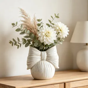 Minimalist White Porcelain Bow Knot Flower Vase Nordic Wabi-sabi Style Ceramic Decorative Vase For Living Room Home Decor