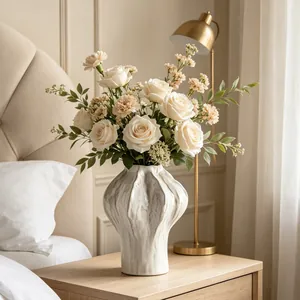 Nordic Minimalist White Ceramic Vase Decorative Hydroponic Flower Vase Large Artistic Ripple Texture Home Living Room Table Ornament