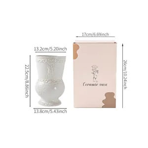 Dimensions of French vintage embossed white ceramic vase and its gift box