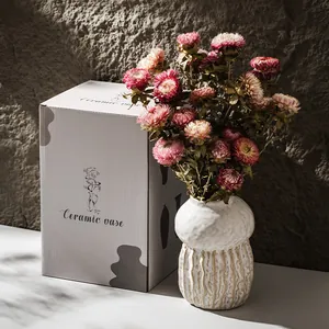 Minimalist White Ceramic Vase Wabi-sabi Style Textured Flower Pot Decorative Desktop Ornament For Living Room Home Decor