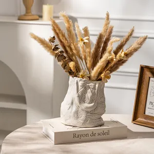 French style ceramic handbag shaped vase with dried pampas grass for Nordic home decor