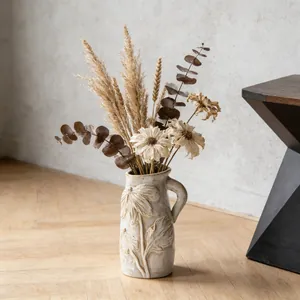 Vaso in ceramica stile francese vintage con motivo a foglie in rilievo per decoro