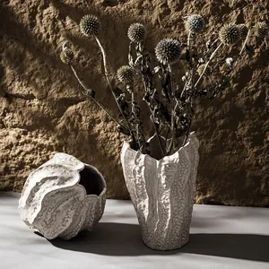 Nordic Creative Ceramic Vase Handmade Textured Wabi-sabi Style Flower Vase Minimalist Home Decor Tabletop Centerpiece Living Room Ornament