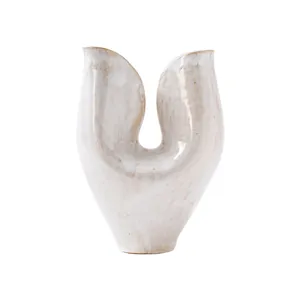 Minimalist Nordic white ceramic vase with unique U-shaped artistic texture design
