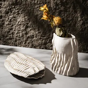 Handcrafted minimalist white ceramic vase set with organic wabi-sabi texture for home