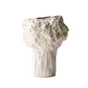 Modern off-white textured ceramic vase for home decor floral arrangements and centerpieces