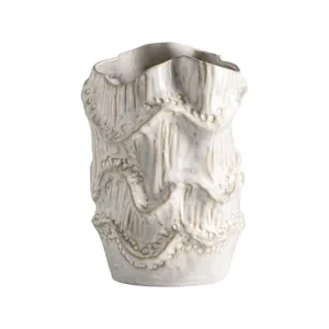 Handcrafted creative retro artistic ceramic vase with wavy texture for luxury home decor