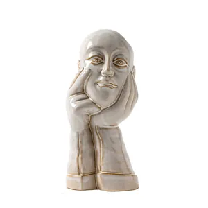 Artistic Nordic white ceramic human face vase, creative home decor ornament for flowers