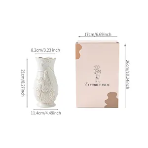 Detailed dimensions of elegant vintage French ceramic vase and its gift packaging box.
