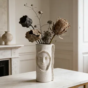 Noordse Abstract Menselijk Gezicht Keramische Vaas Creatieve Boombarst Textuur Decoratieve Bloempot Voor Modern Huis Woonkamer Kantoor Decor