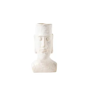 Vaso artistico in ceramica Moai bianco sporco con smalto testurizzato per arredamento casa