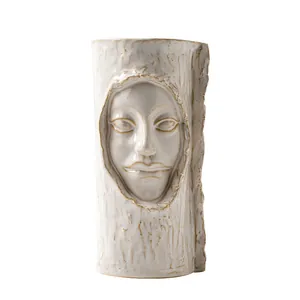 Nordic stijl witte keramische gezichtsvaas met artistieke schorsstructuur decor